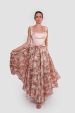 Load image into Gallery viewer, Felicity Serenade Nude With Multicolored Floral Patterns Silk Organza Maxi Dress