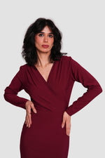 Load image into Gallery viewer, Estelle Burgundy Crepe Jersey Deep V-neckline Maxi Dress