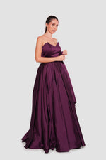 Load image into Gallery viewer, Malayna Deep Plum Taffeta Corset Strapless Maxi Dress