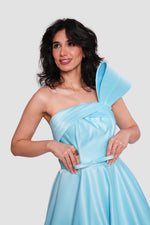 Load image into Gallery viewer, Araya Aqua Blue Silk Satin Strapless Corset Maxi Dress