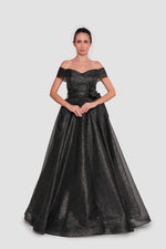 Load image into Gallery viewer, Naomi Black Glitter Embellished Tulle Corset Maxi Dress