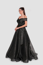 Load image into Gallery viewer, Naomi Black Glitter Embellished Tulle Corset Maxi Dress