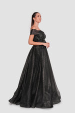 Load image into Gallery viewer, Naomi Black Glitter Embellished Tulle Corset Maxi Dress