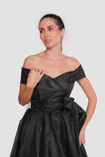 Load image into Gallery viewer, Naomi Black Glitter Embellished Tulle Corset Maxi Dress