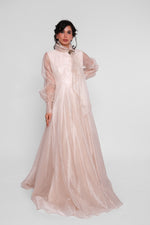 Load image into Gallery viewer, Ivy Ivory With Glitter High Neckline With Sleeves Maxi Dress