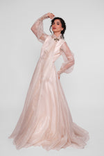 Load image into Gallery viewer, Ivy Ivory With Glitter High Neckline With Sleeves Maxi Dress