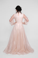 Load image into Gallery viewer, Ivy Ivory With Glitter High Neckline With Sleeves Maxi Dress