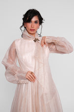 Load image into Gallery viewer, Ivy Ivory With Glitter High Neckline With Sleeves Maxi Dress