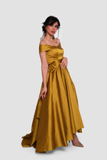 Load image into Gallery viewer, Olivia Olive Green Taffeta Strapless Corset Maxi Dress