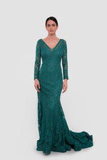 Load image into Gallery viewer, Diana Emerald Green Lace Open Back Gown