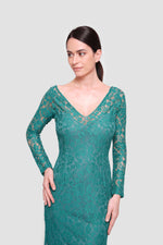 Load image into Gallery viewer, Diana Emerald Green Lace Open Back Gown