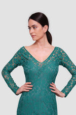 Load image into Gallery viewer, Diana Emerald Green Lace Open Back Gown