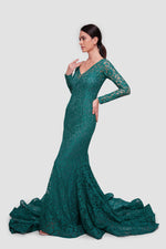 Load image into Gallery viewer, Diana Emerald Green Lace Open Back Gown
