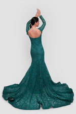 Load image into Gallery viewer, Diana Emerald Green Lace Open Back Gown