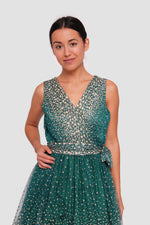 Load image into Gallery viewer, Farah Teal Green With White And Gold Embellishments Sleeveless Midi Dress