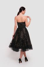 Load image into Gallery viewer, Layla Black Tulle With gold glitter padded corset midi dress