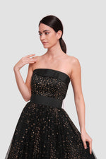 Load image into Gallery viewer, Layla Black Tulle With gold glitter padded corset midi dress
