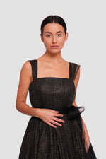 Load image into Gallery viewer, Ariella Black Tulle With Gold Glitter Corset Maxi Dress With Straps