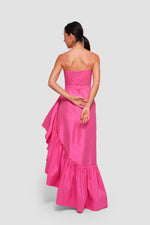 Load image into Gallery viewer, Paris Vibrant Raspberry Red Taffeta Corset Dress With Ruffles