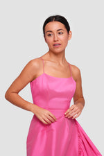 Load image into Gallery viewer, Paris Vibrant Raspberry Red Taffeta Corset Dress With Ruffles