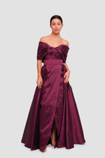 Load image into Gallery viewer, Vivienne Bordeaux Taffeta Pleated Corset Maxi Dress