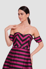 Load image into Gallery viewer, Emily Fuchsia And Black Striped Off-shoulder High-low Maxi Dress