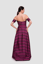 Load image into Gallery viewer, Emily Fuchsia And Black Striped Off-shoulder High-low Maxi Dress