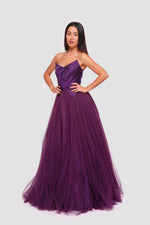 Load image into Gallery viewer, Yasmina Deep Purple Strapless Sweetheart Neckline Maxi Dress