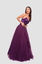 Load image into Gallery viewer, Yasmina Deep Purple Strapless Sweetheart Neckline Maxi Dress