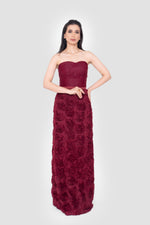 Load image into Gallery viewer, Rosabelle Strapless Rose Textured Gown In Burgundy
