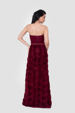 Load image into Gallery viewer, Rosabelle Strapless Rose Textured Gown In Burgundy