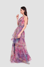 Load image into Gallery viewer, Aya Multicolored Silk Printed Organza Sleeveless Maxi Dress