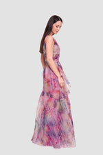 Load image into Gallery viewer, Aya Multicolored Silk Printed Organza Sleeveless Maxi Dress
