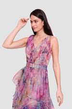 Load image into Gallery viewer, Aya Multicolored Silk Printed Organza Sleeveless Maxi Dress