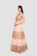 Load image into Gallery viewer, Jasmine Gold Tulle And Lace Open Back Sleeveless Maxi Dress