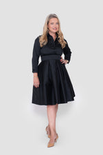 Load image into Gallery viewer, Rayna Taffeta Black Below-Knee Length Dress