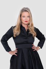 Load image into Gallery viewer, Rayna Taffeta Black Below-Knee Length Dress