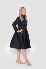 Load image into Gallery viewer, Rayna Taffeta Black Below-Knee Length Dress