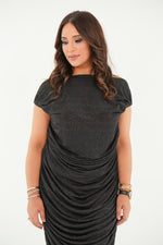 Load image into Gallery viewer, The Vivienne Black Ruched Evening dress
