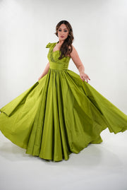 Daphne taffeta asymmetrical pleated bust sleeveless maxi dress