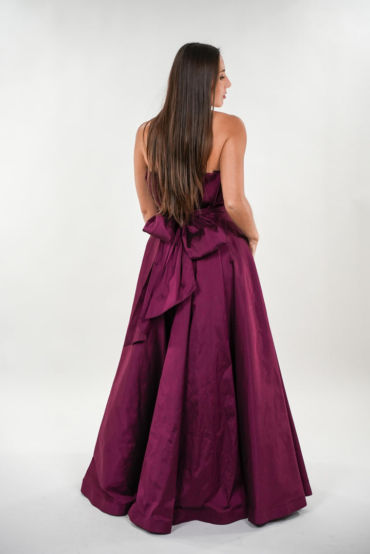 Rebecca tafetta box pleated strapless maxi dress
