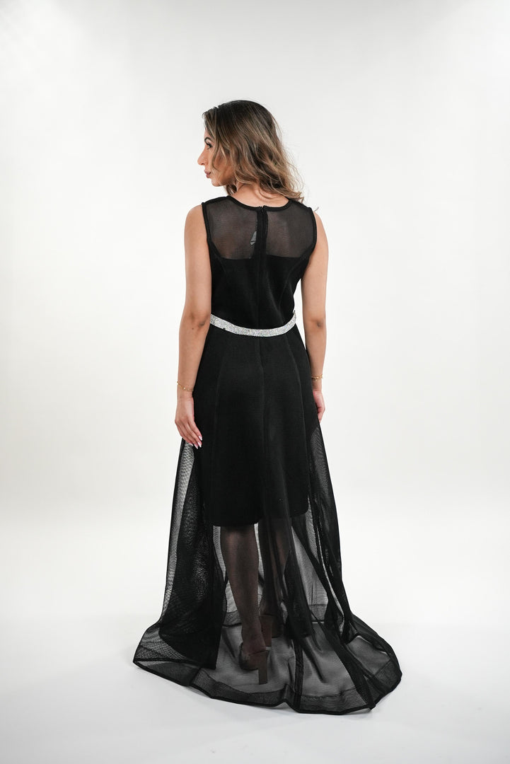 Livia mesh sleeveless mermaid dress with crystalized belt