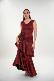 Ayana salsa two tier v-neck sleeveless maxi dress with rose appliqué