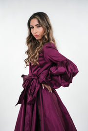Paulina taffeta over-exaggerated layered sleeve wrap maxi dress