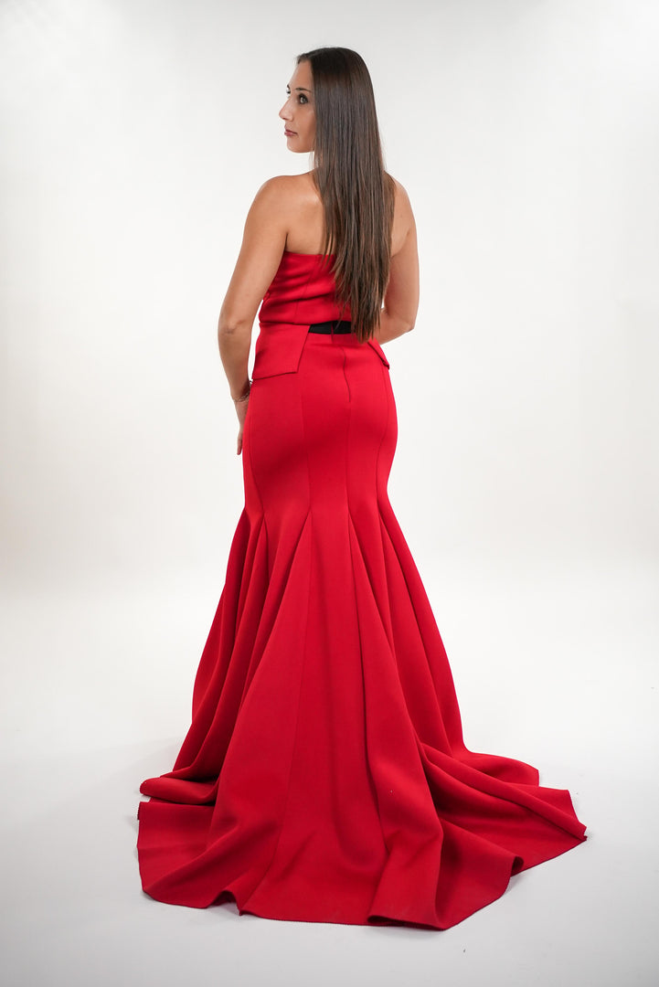 Cynthia dramatic flared strapless mermaid maxi dress