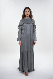 Adrianna modest collared maxi dress with frill details