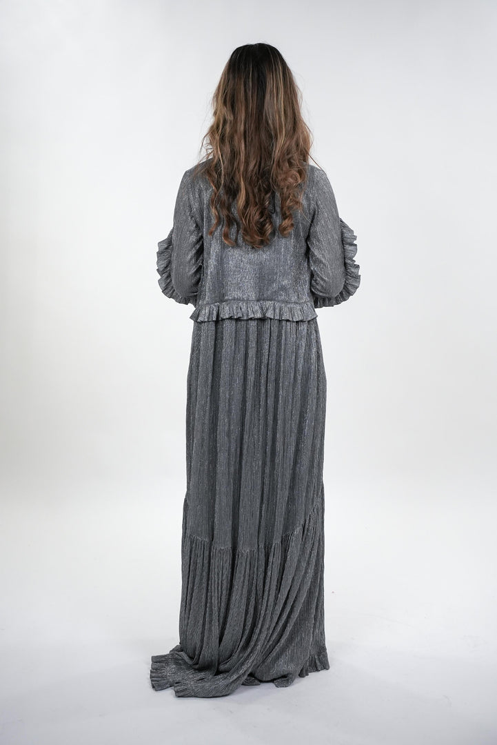 Adrianna modest collared maxi dress with frill details
