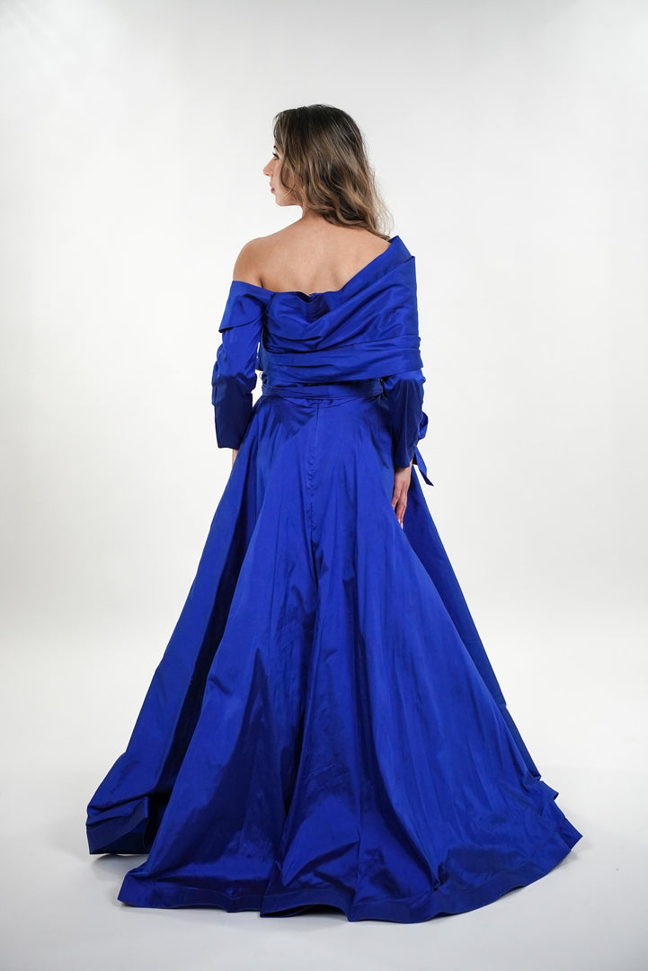 Samara taffeta wrapped pleated asymmetrical dress