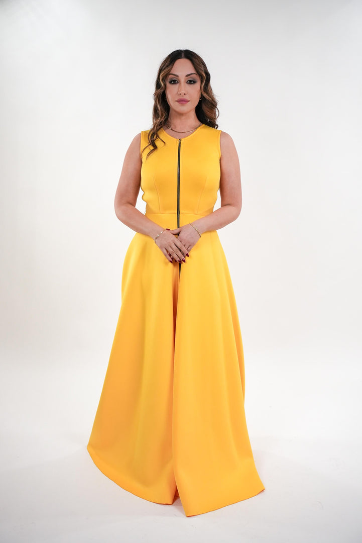 Agnes metallic zippered half sleeves maxi dress