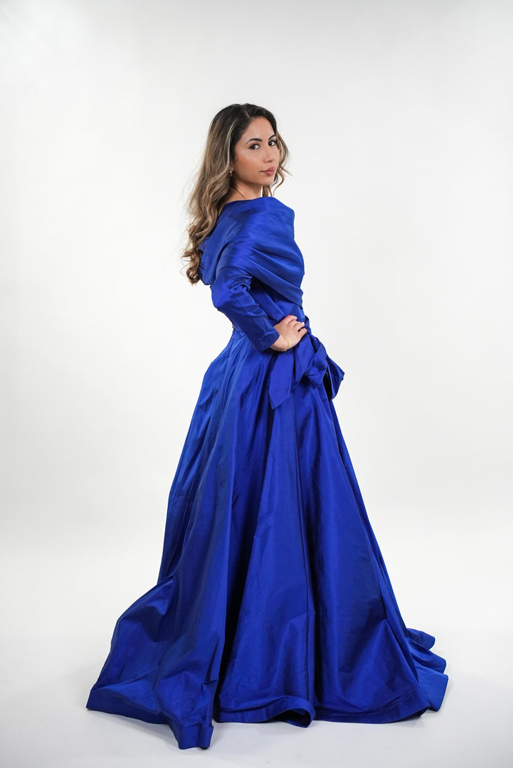 Samara taffeta wrapped pleated asymmetrical dress